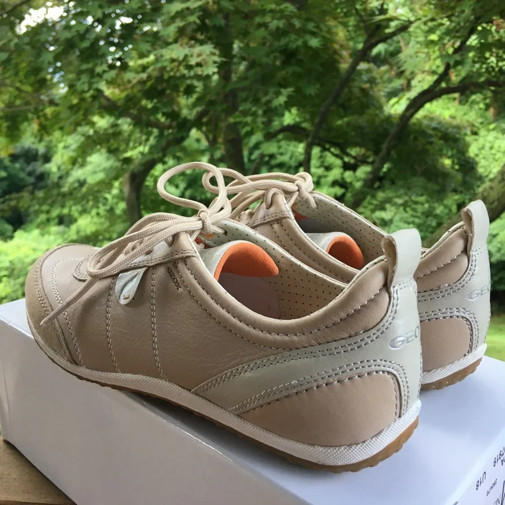 Geox Beige Respira Leather Lave Comfortable Sneakers